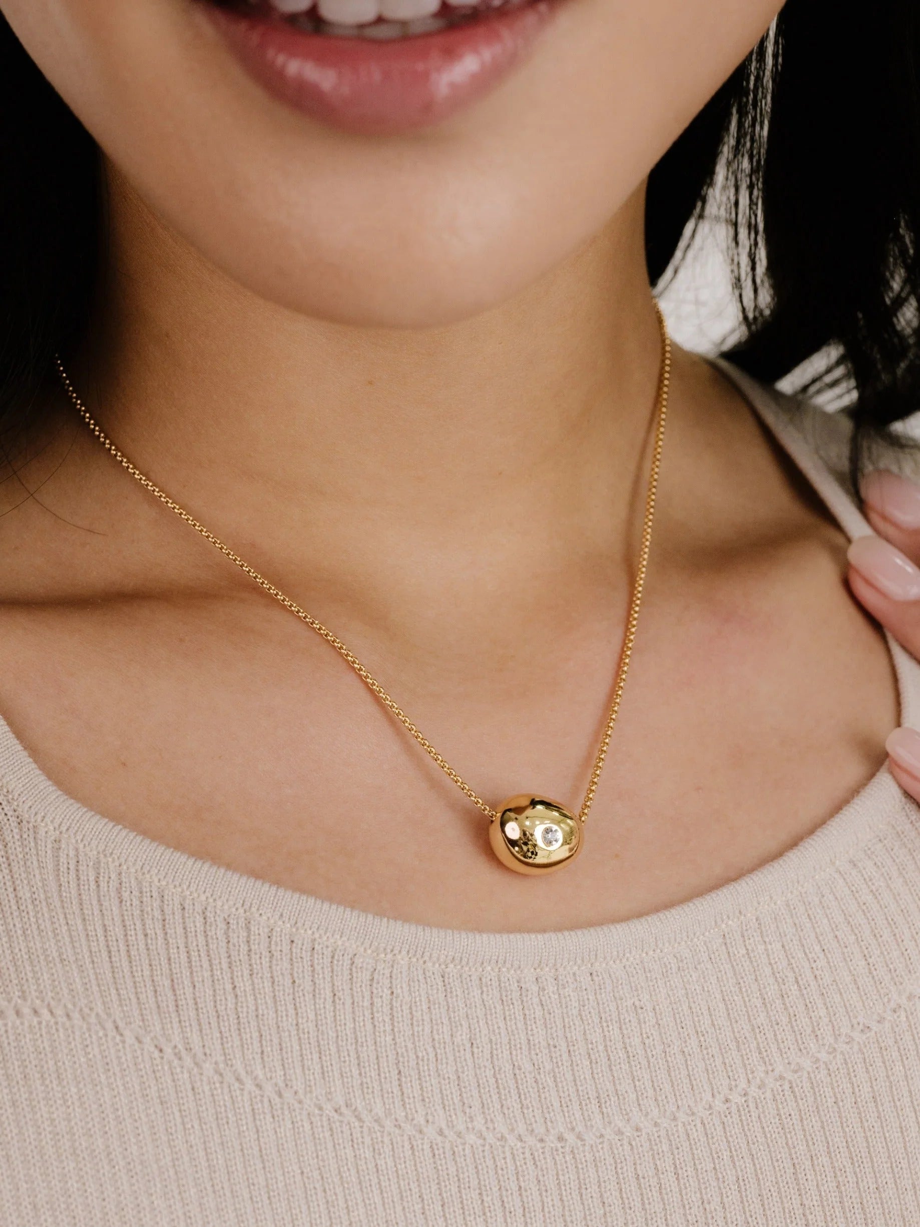 Crystal Dot Pebble Pendant Necklace