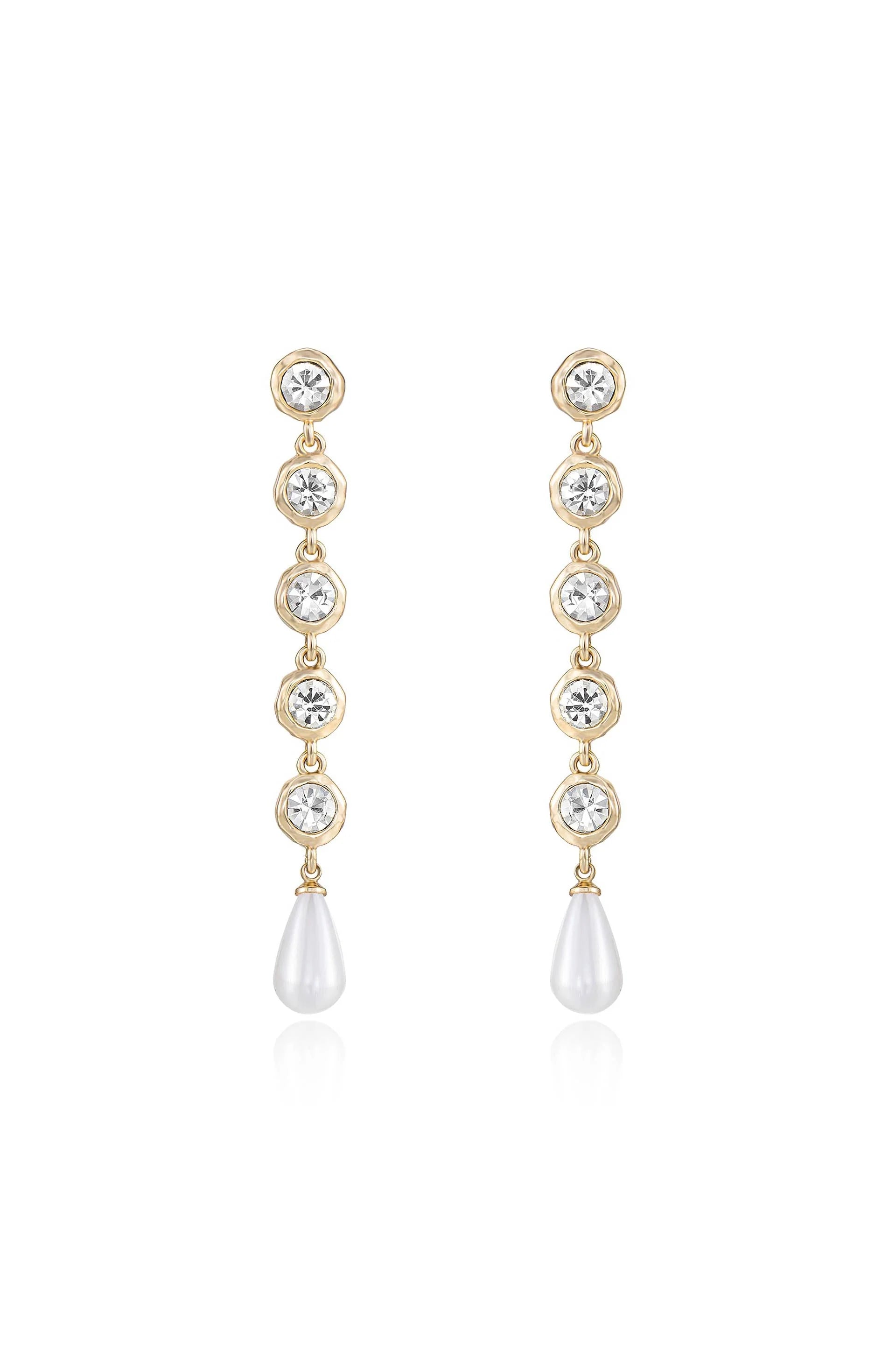 Elegantly Modern Crystal and Pearl Dangle Earrings