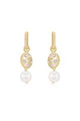 Mini Pearl and Crystal Disc Dangle Earrings