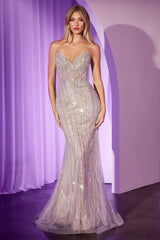 Gretchen Gown - Silver Nude - SEQUIN STRAPLESS FITTED DRESS