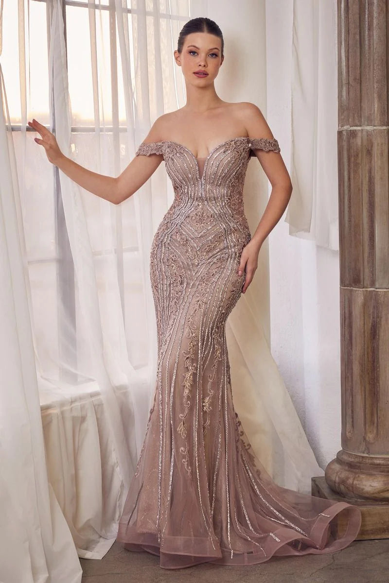 A1257 Off The Shoulder Embellished Gown - Andrea & Leo Couture