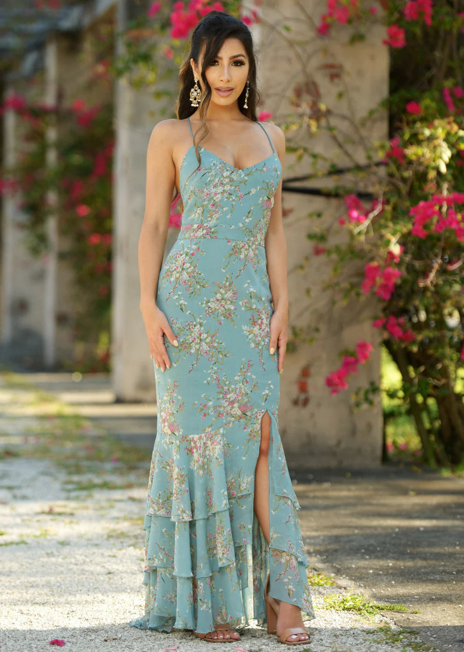 Greta Maxi Dress - Teal Floral