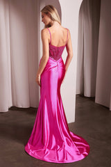 Nevada Gown - Pearl-Embellished Stretch Satin Glimmering Gown