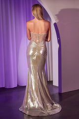 Barcelona Gown - Strapless Fitted Metallic Lamé Gown