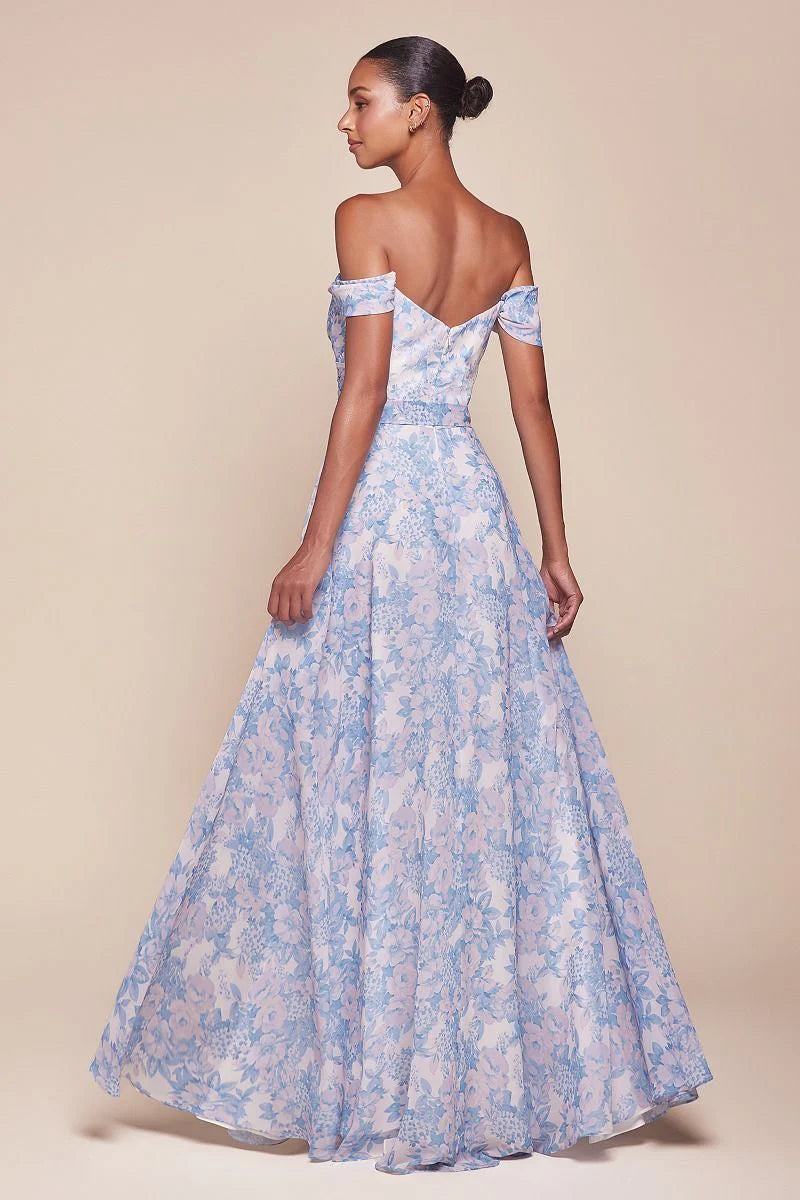 TILDA GOWN - ROSE - OFF THE SHOULDER FLORAL PRINTED A-LINE DRESS