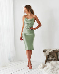 Aspen Midi Dress - Sage Satin