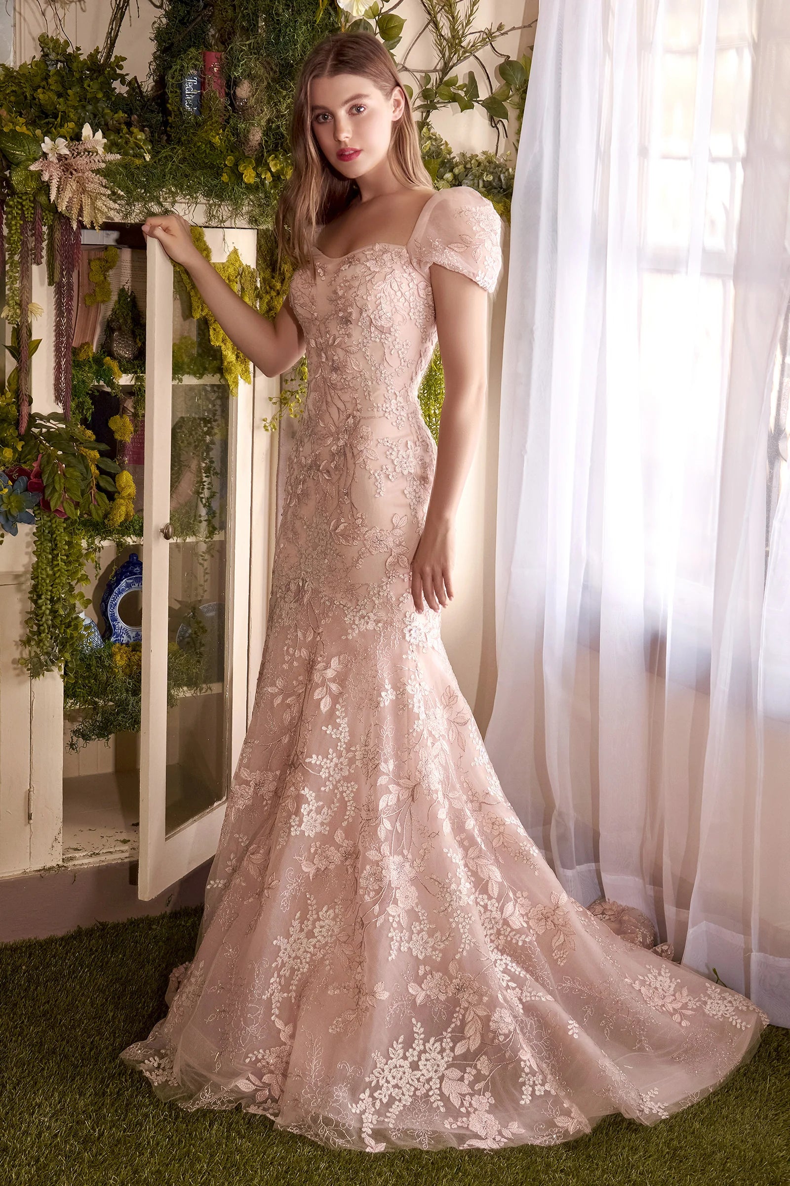 A1025 - Blossom Lace Puff Sleeve Gown - Andrea & Leo Couture