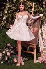 WL020 - Short Floral Appliquéd Bridal Party Dress - Andrea & Leo