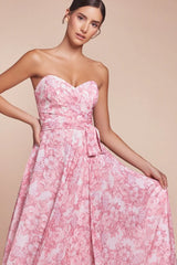 CASSIE GOWN - ROSE - STRAPLESS A-LINE FLORAL SATIN DRESS