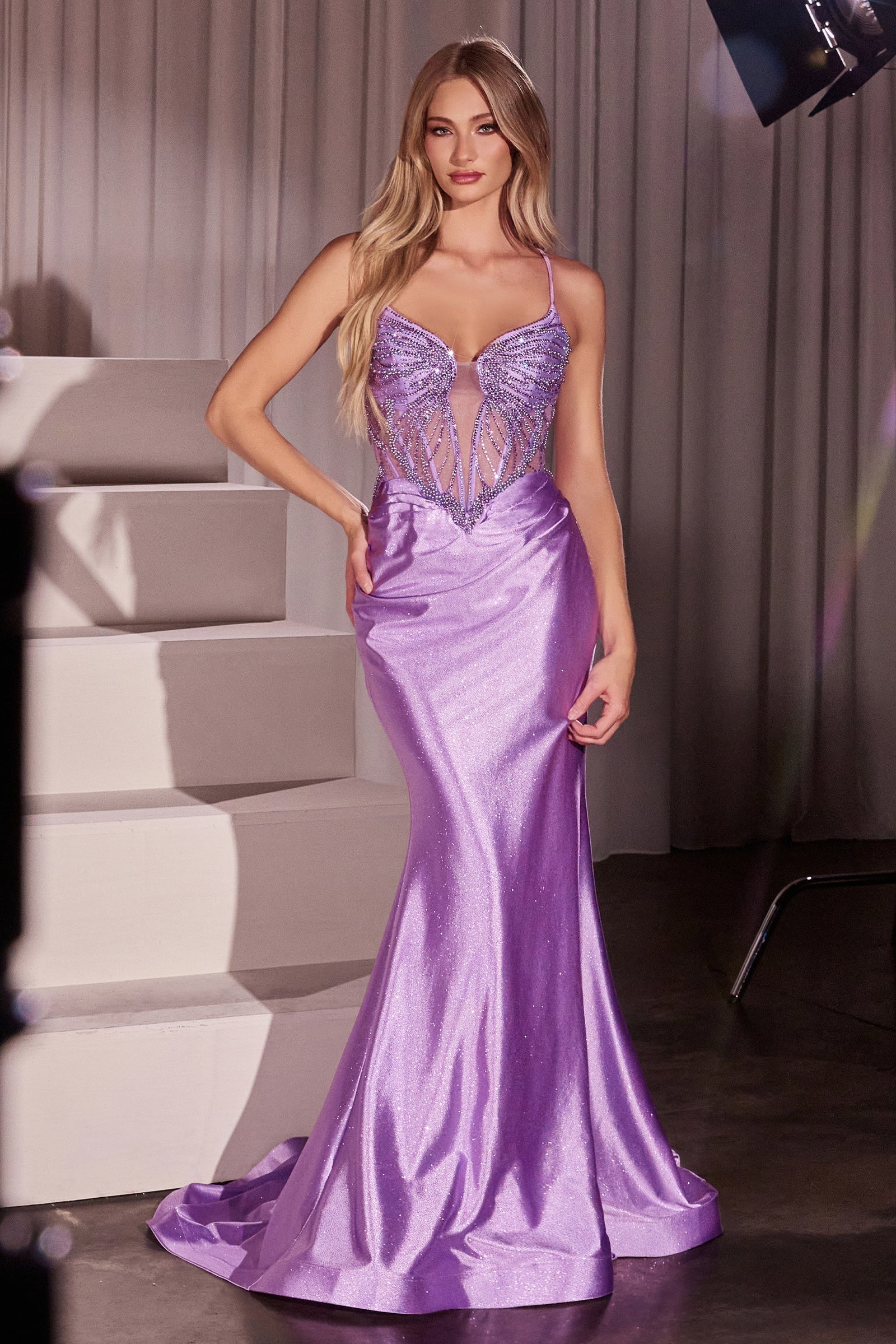 Phoenix Gown - Crystal-Embellished Satin Fitted Dress