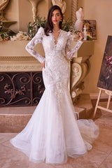 WL036-Long Sleeve Lace Mermaid Bridal Gown-Andrea & Leo