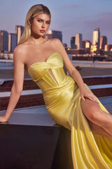 MEGAN GOWN - LIGHT YELLOW - SATIN STRAPLESS FITTED GOWN