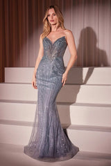 Gretchen Gown - Smoky Blue - SEQUIN STRAPLESS FITTED DRESS