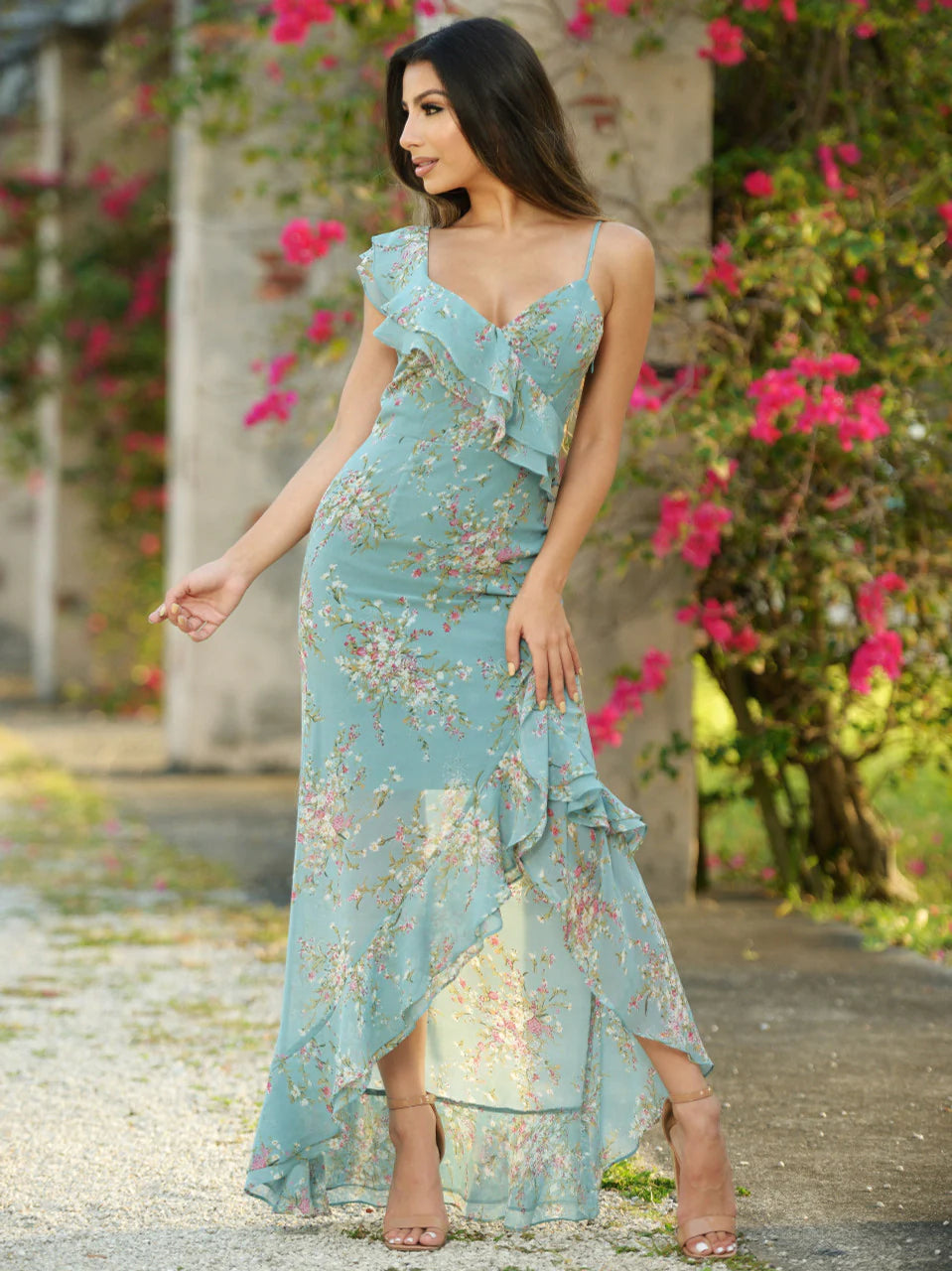 Size XS, Linnea Maxi Dress - Teal Floral - FINAL SALE