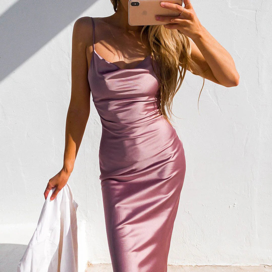 Aspen Midi Dress - Mauve Satin