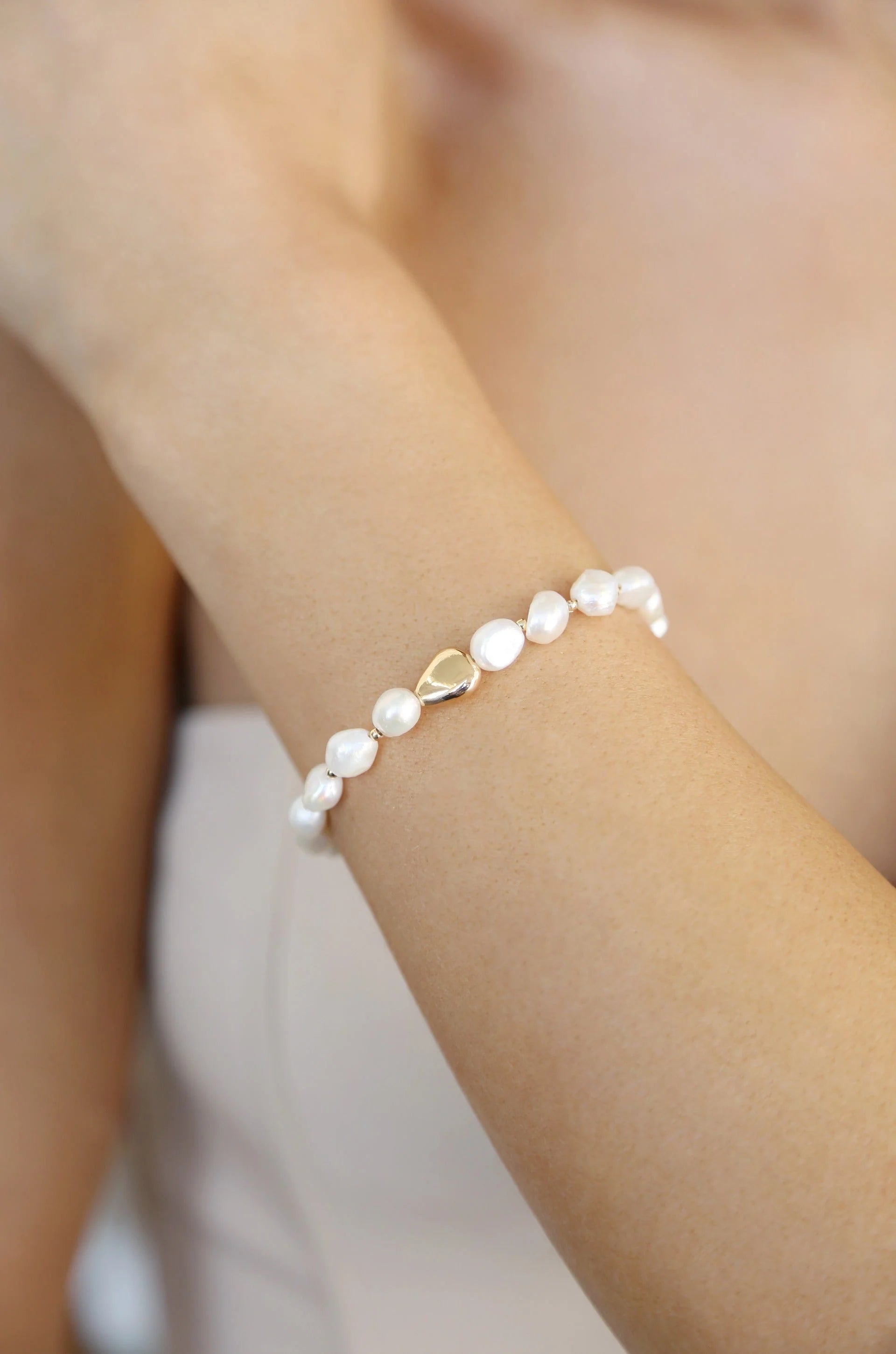 Freshwater Pearl and Gold Nugget Toggle Bracelet