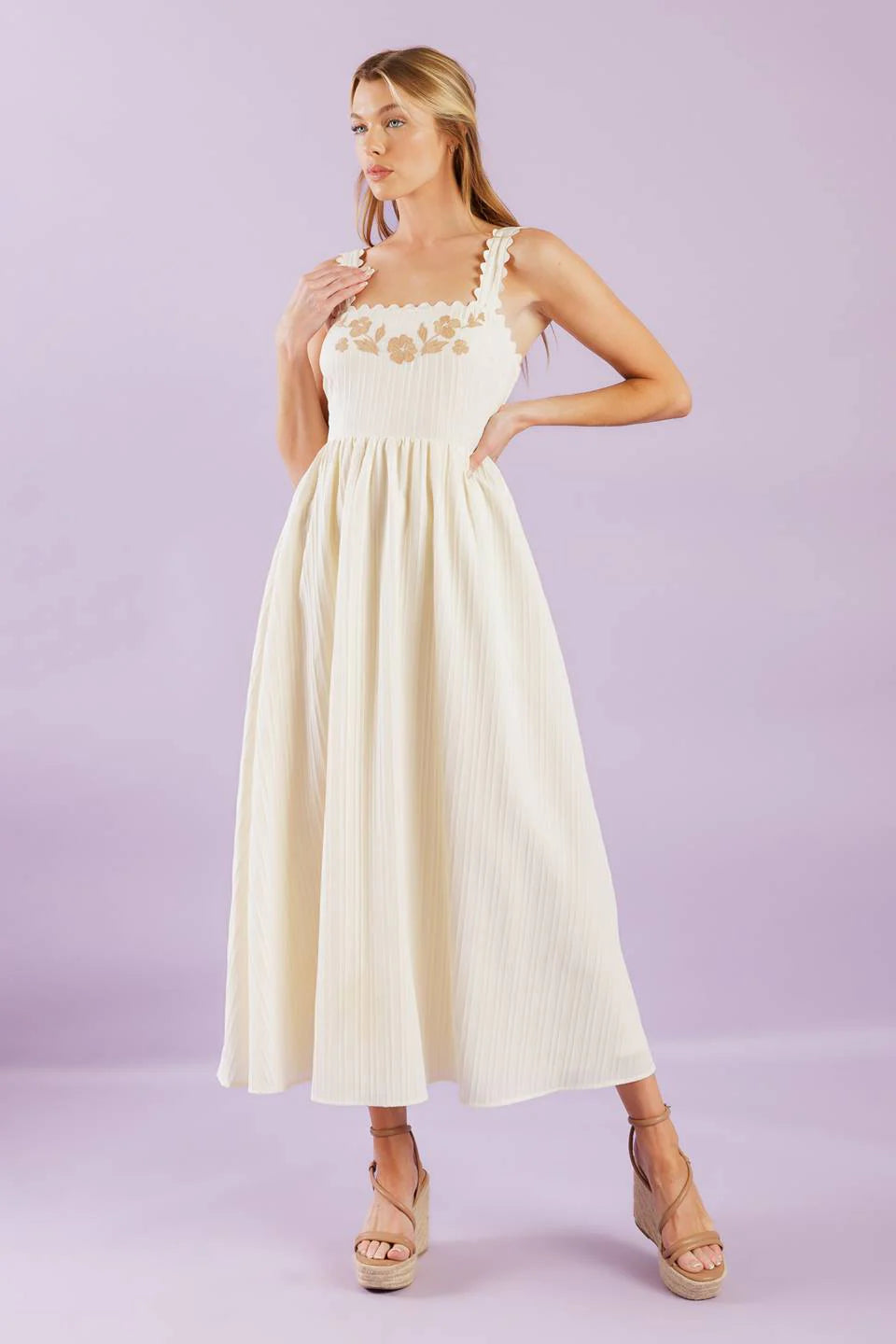 TOTAL CRUSH CREAM WOVEN MIDI DRESS