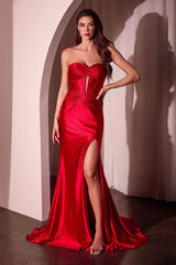 MEGAN GOWN - RED - SATIN STRAPLESS FITTED GOWN