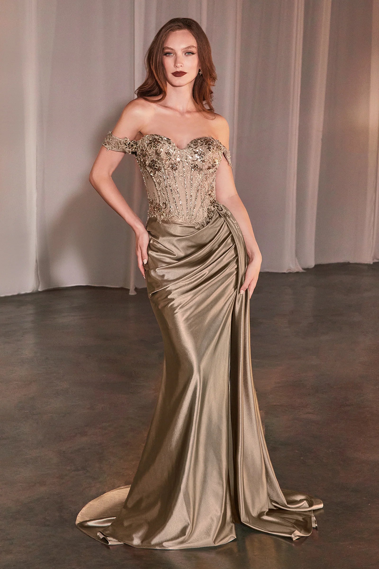 Hailee Gown - Off-the-Shoulder Lace & Satin Fitted Gown