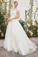 A1082W - CATHERINE CAP SLEEVE LACE BALL GOWN - Andrea & Leo Couture