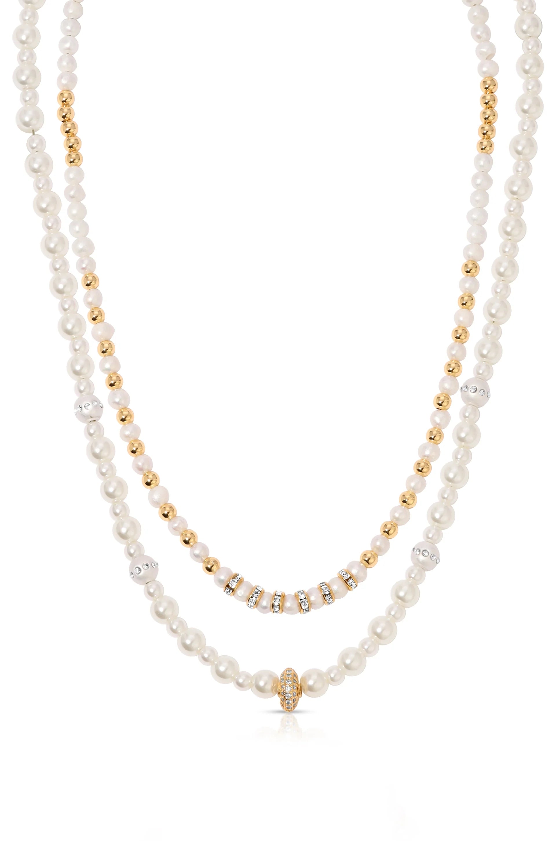 Pearls Double Sparkle Beaded Necklace Set