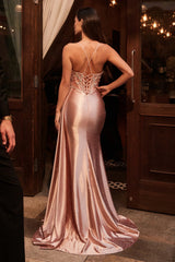 Ares Gown - Satin Micro-Crystal Fitted Beaded Gown