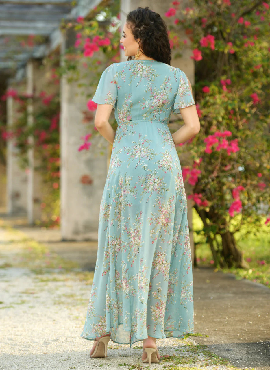 Size XS, Kari Maxi Dress - Teal Floral - FINAL SALE