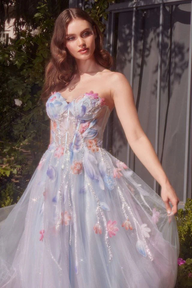 A1383 - Watercolor Floral A-line Gown - Andrea & Leo