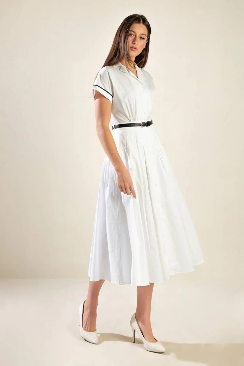 EXQUISITE POISE WOVEN MIDI DRESS