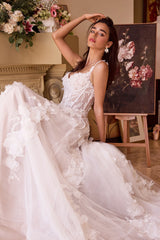 WL045-Intricate Floral Applique A-Line Tulle Wedding Dress-Andrea & Leo