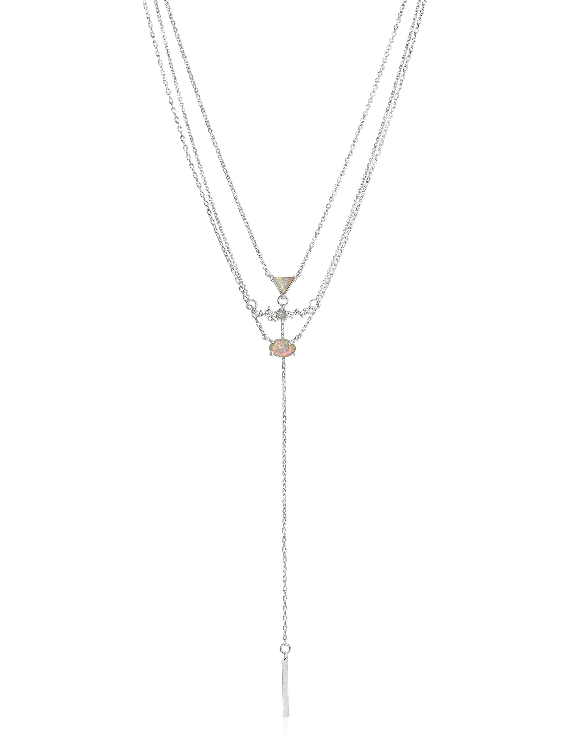 Layered Opal Lariat Necklace Set of 3