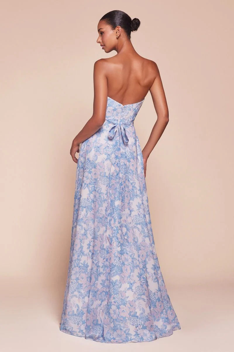 CASSIE GOWN - ROSE - STRAPLESS A-LINE FLORAL SATIN DRESS