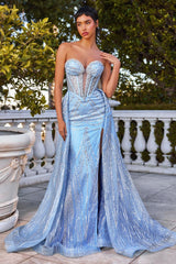 HOLLIS GOWN - STRAPLESS GLITTER PRINTED GOWN & OVERSKIRT