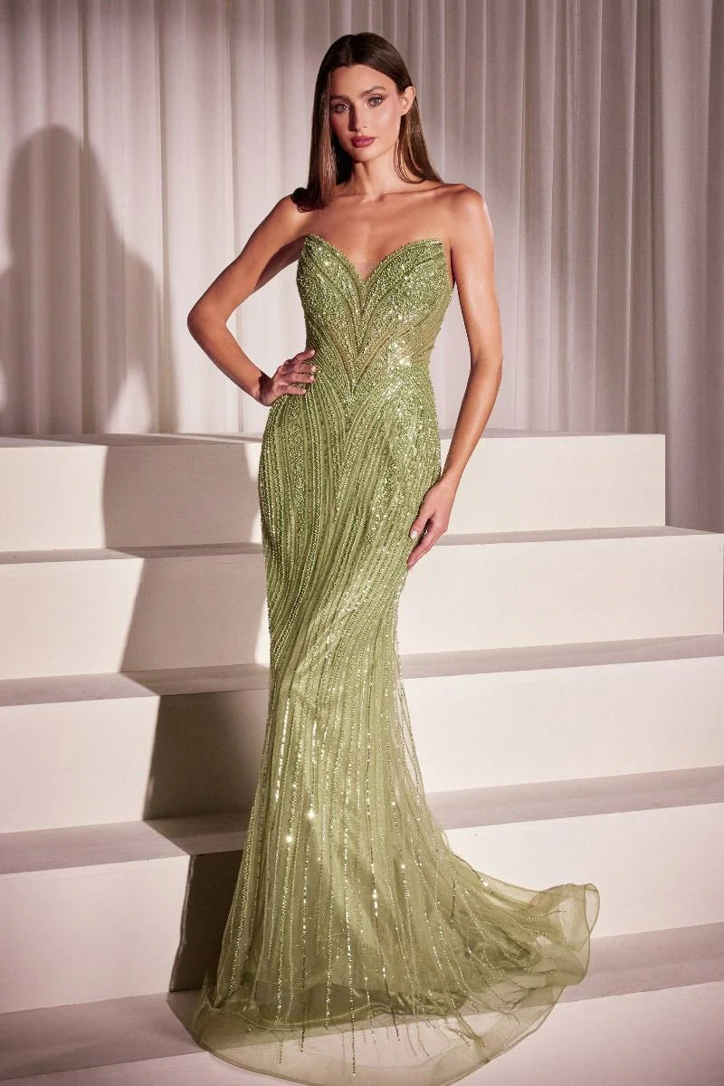 Gretchen Gown - Greenery - SEQUIN STRAPLESS FITTED DRESS