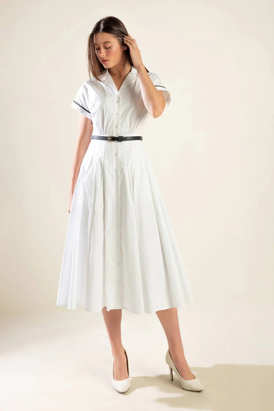 EXQUISITE POISE WOVEN MIDI DRESS