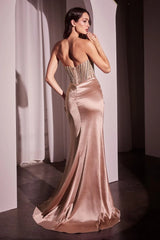 BECCA GOWN - STRAPLESS CRYSTAL & SATIN FITTED DRESS