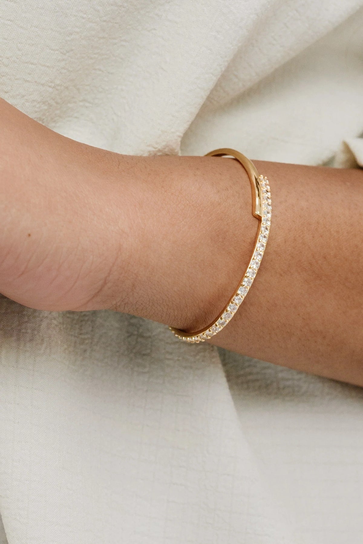 Half Classic Half Sparkle Bracelet Cuff