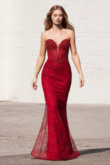 Elka Gown - STRAPLESS SWEETHEART FITTED RHINESTONE GOWN