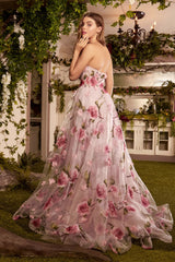 A1035 - Portrait of a Rose Printed Organza Gown - Andrea & Leo Couture