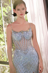 A1470 - CRYSTAL NECKLINE BEADED GOWN - Andrea & Leo Couture