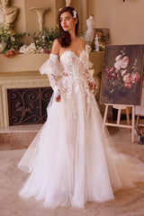 WL032-Floral Appliqued Strapless Wedding Ball Gown-Andrea & Leo