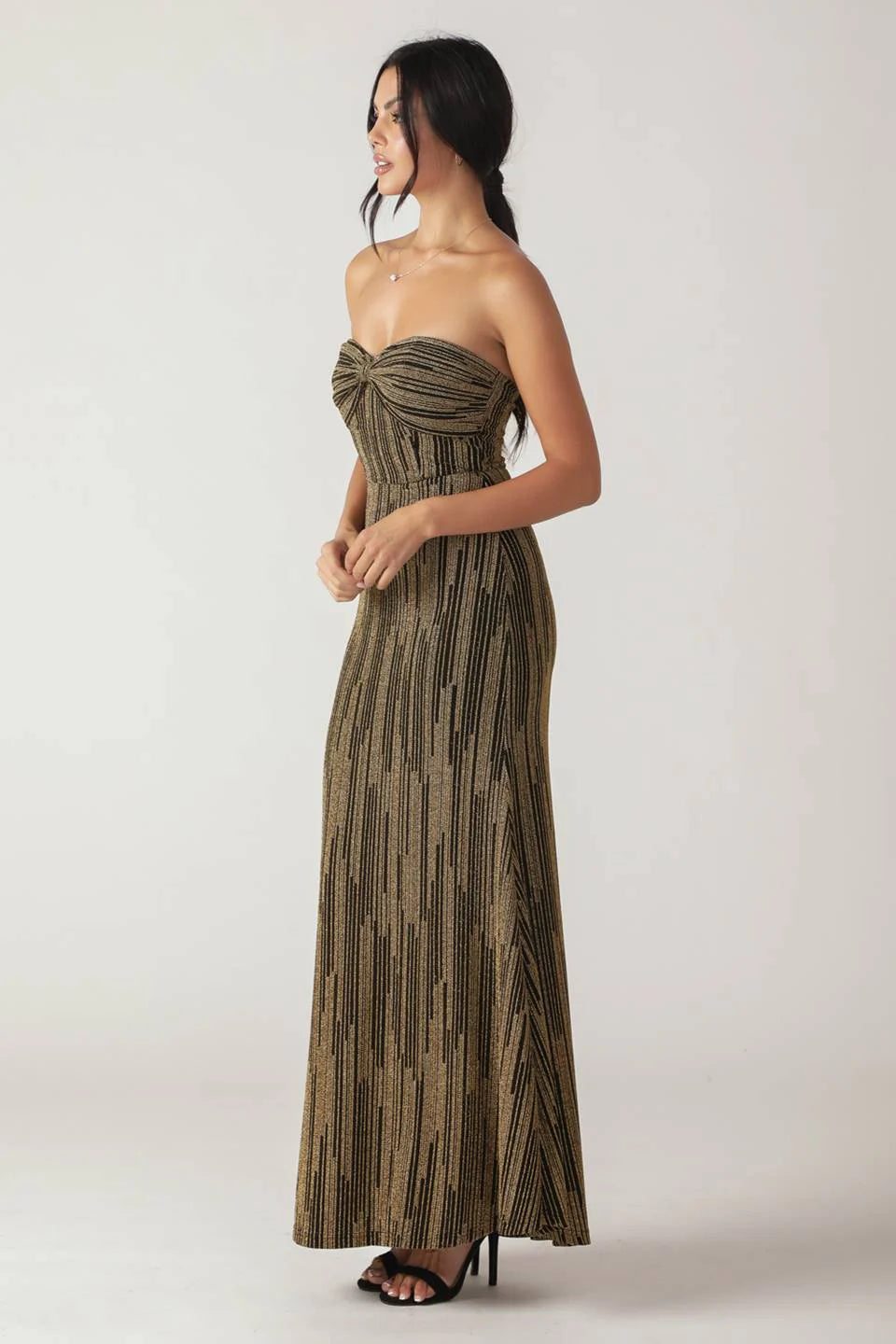 SACRED PROMISES METALLIC WOVEN MAXI DRESS