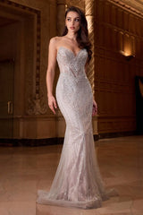 Gretchen Gown - Silver Nude - SEQUIN STRAPLESS FITTED DRESS