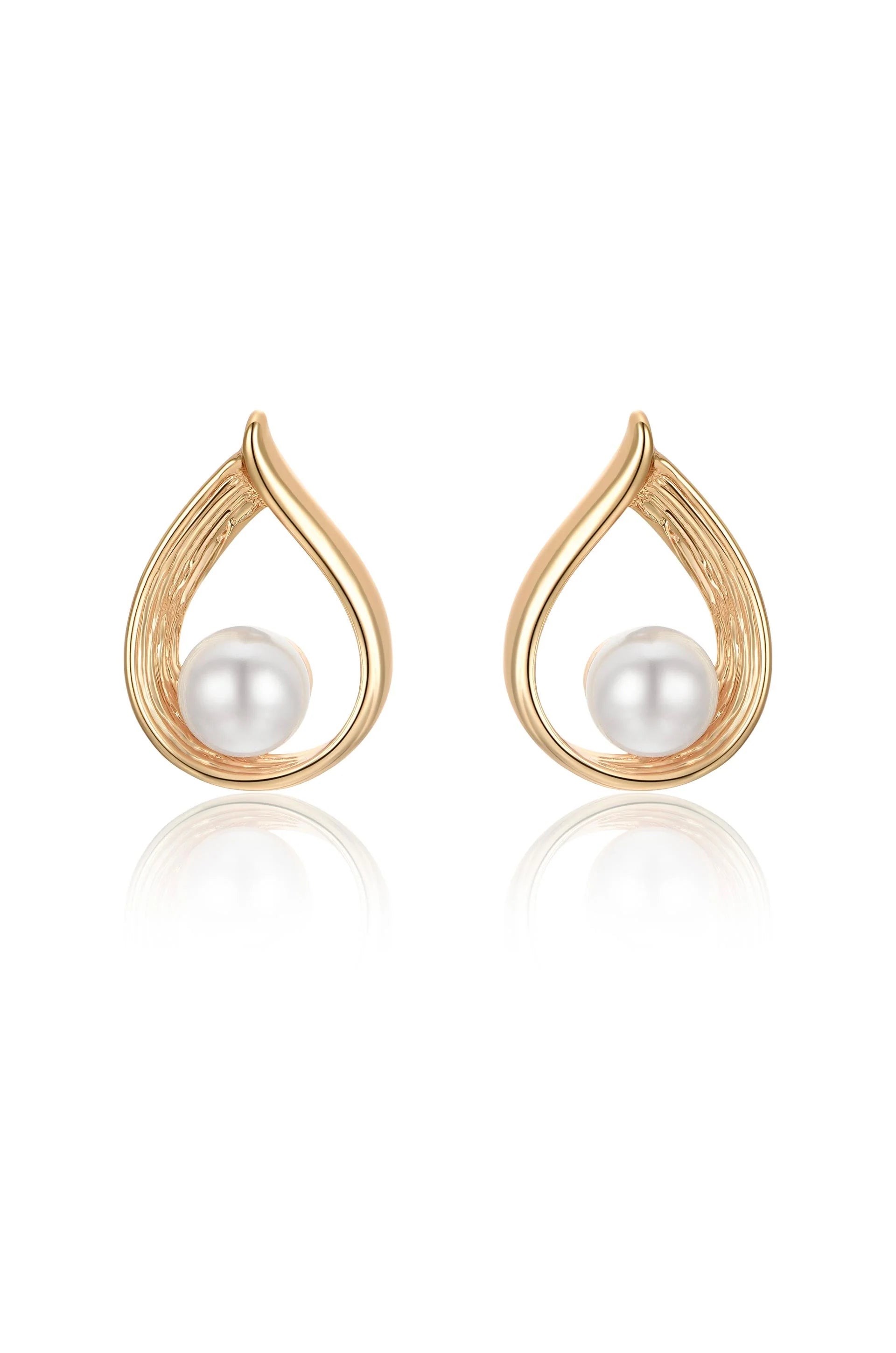 Golden Teardrop and Pearl Earrings