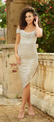 Size 3XL, Andi Sequin Midi Dress - PLATINUM - FINAL SALE