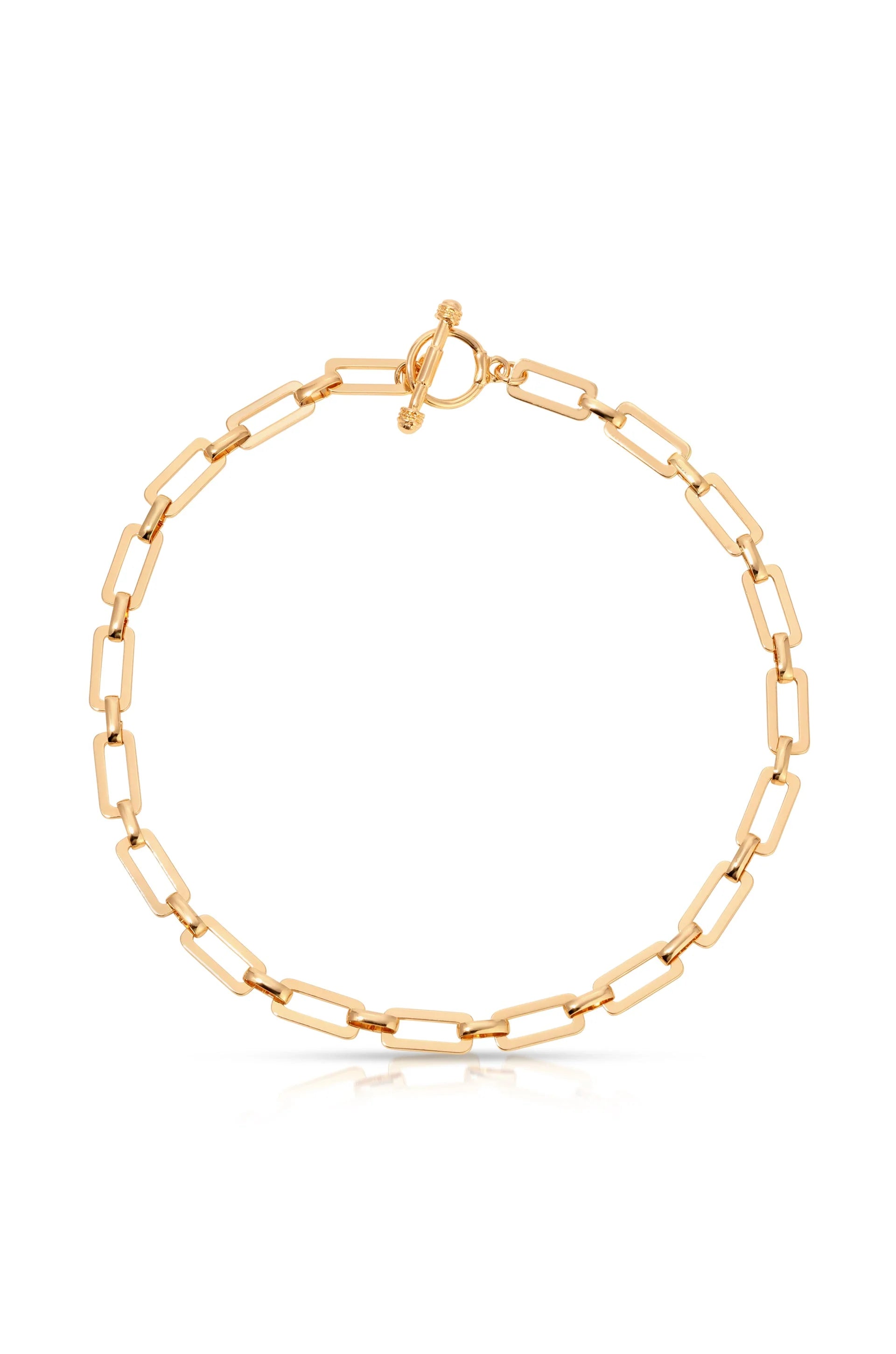 Golden Flat Rectangle Chain Necklace