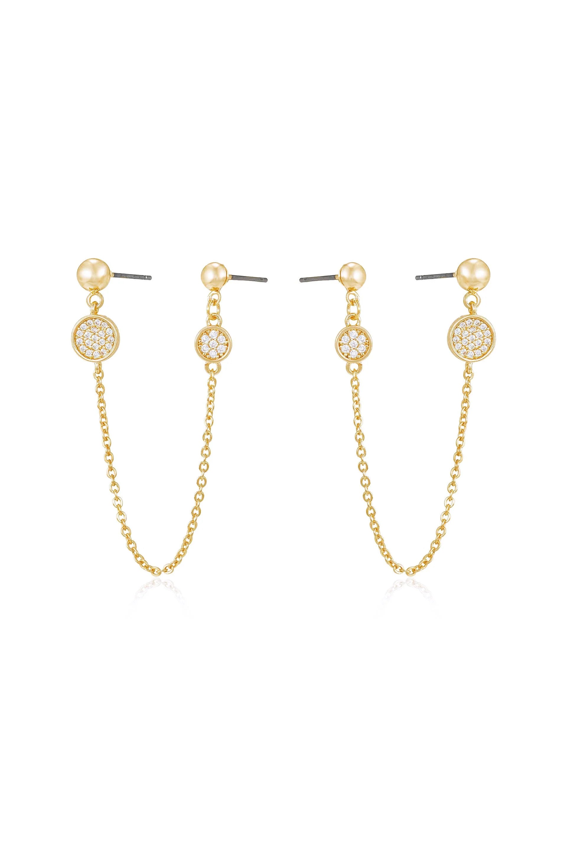 Double Piercing Chain Drop Earrings