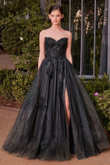 A1378 - STRAPLESS LAYERED TULLE BALL GOWN - BLACK NUDE