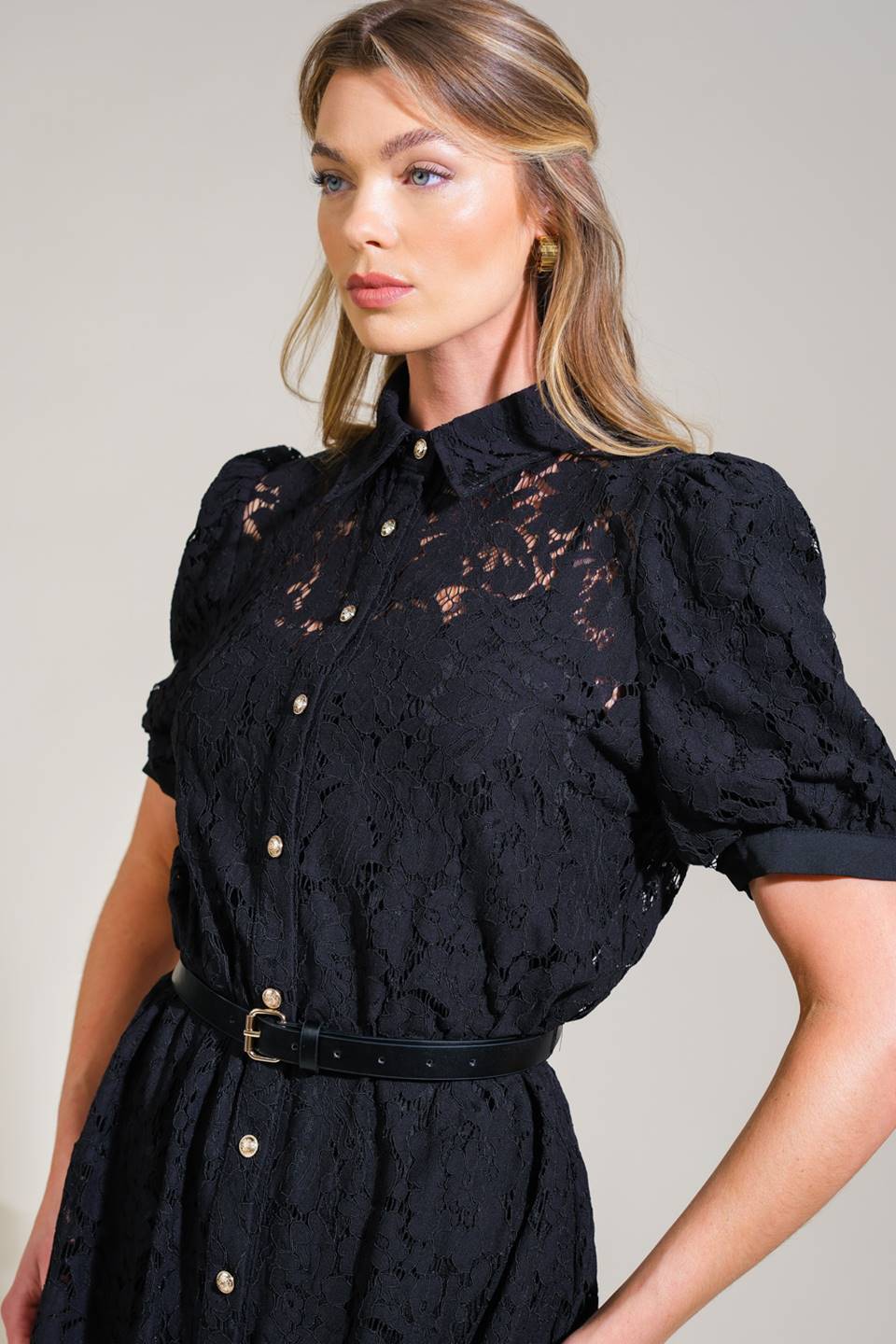 TIMID TO TENACIOUS WOVEN LACE SHIRT DRESS