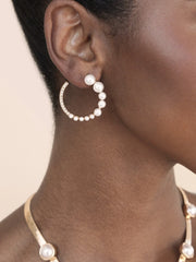 Chic Pearl And Crystal Open Circle Earrings